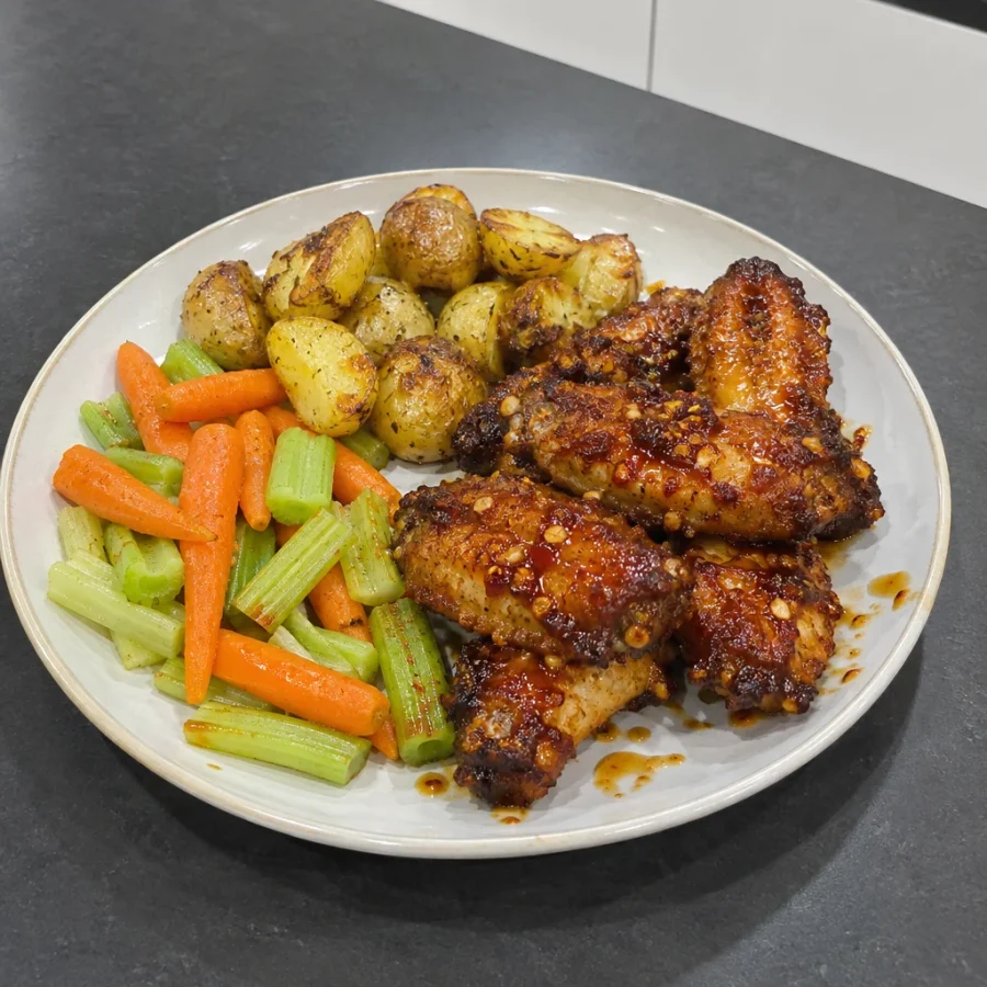 Ailes de poulet croustillantes au air fryer, sauce miel-ail