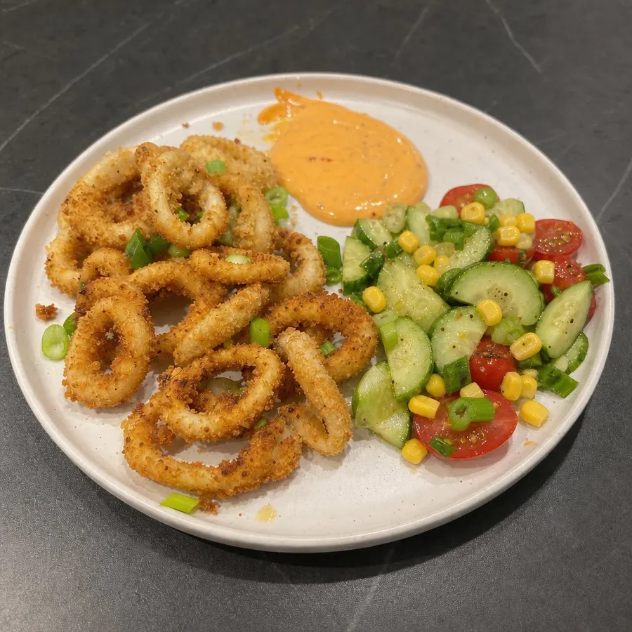 Calmars croustillants au air fryer, mayo épicée