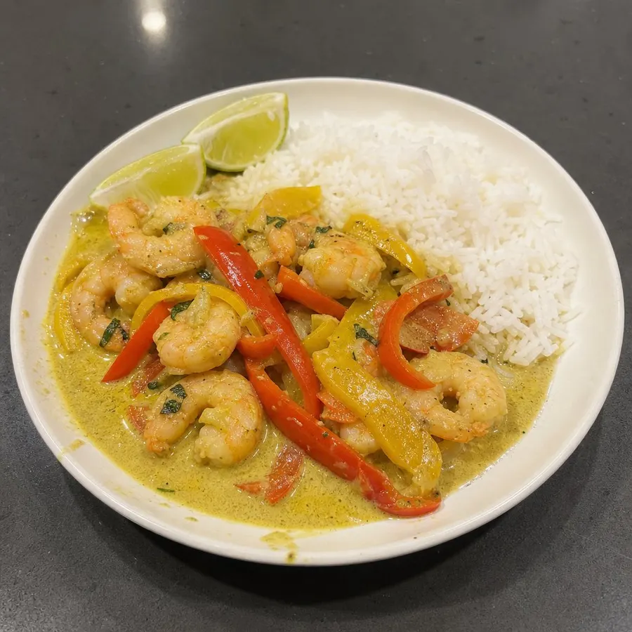 Cari de crevettes thaï au lait de coco et poivrons
