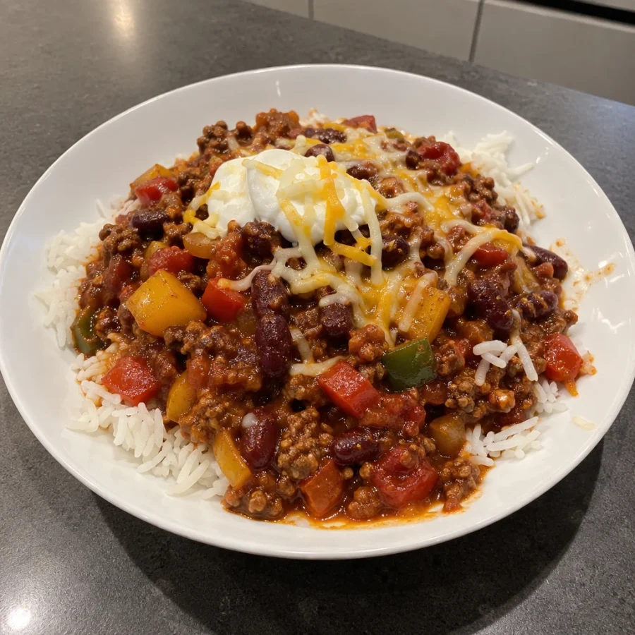Chili con carne aux trois poivrons et haricots rouges