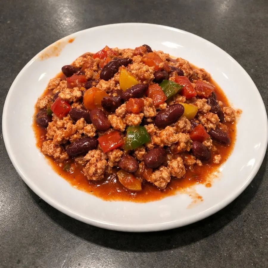 Chili de poulet haché aux poivrons colorés