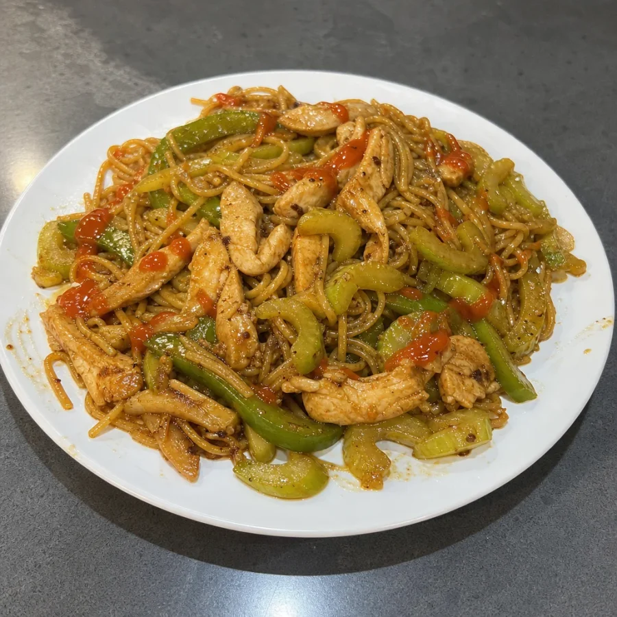 Chow mein de poulet aux légumes
