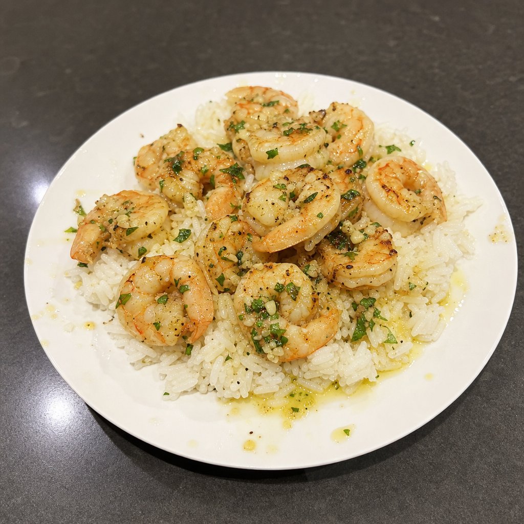Crevettes à l'ail et au citron sur riz
