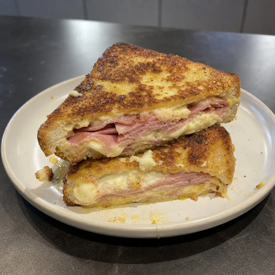 Croque-monsieur crémeux à la charcuterie et double fromage