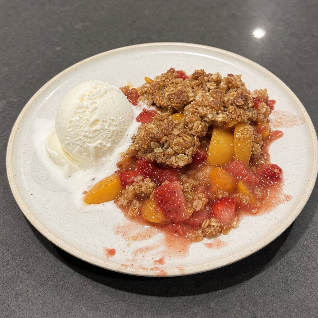 Croustade aux pêches jaunes et fraises
