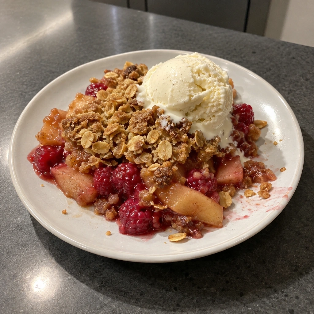 Croustade aux pommes et aux framboises