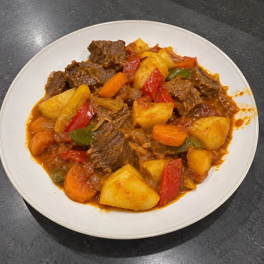 Goulash de bœuf au paprika, poivrons et pommes de terre