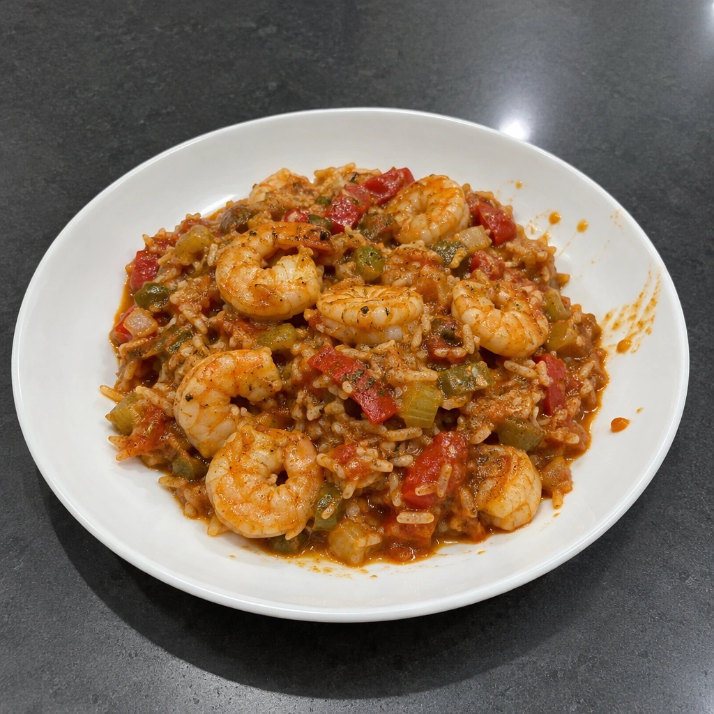 Jambalaya express aux crevettes, une seule poêle