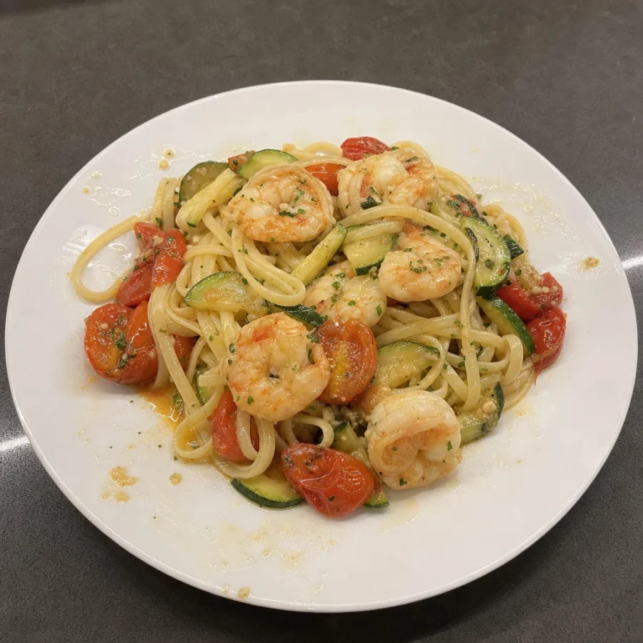 Linguine aux crevettes, ail et citron