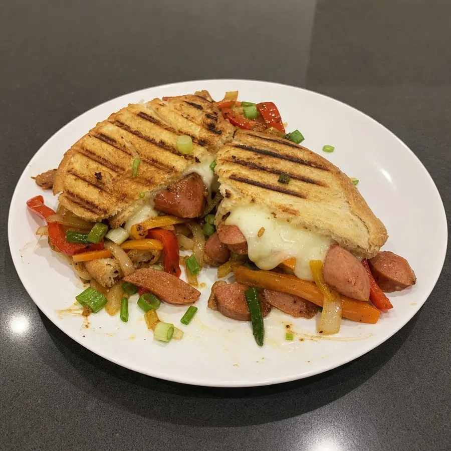 Panini aux saucisses fumées, poivrons et oignons