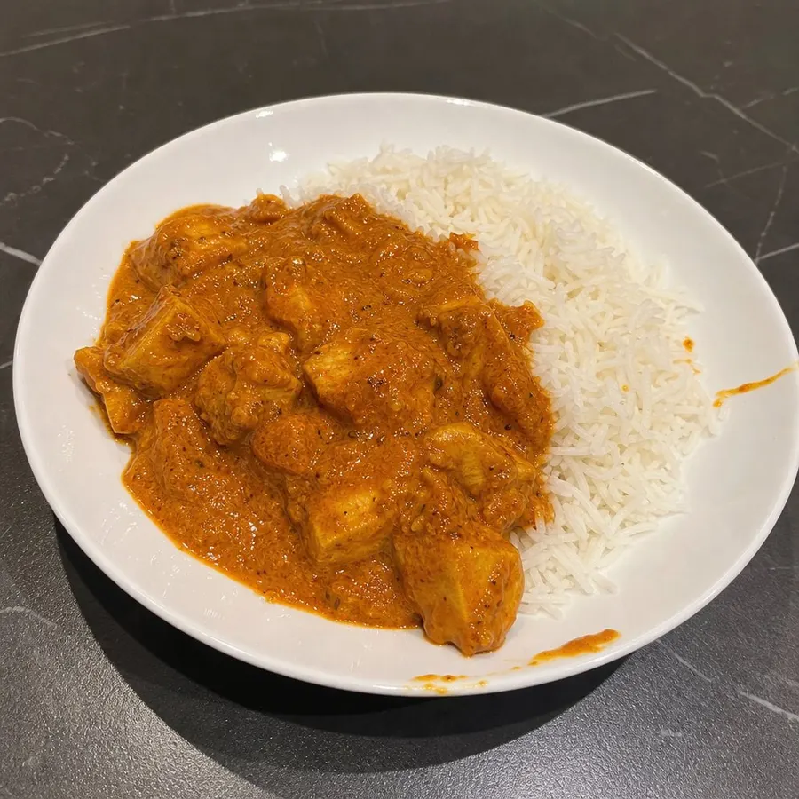 Poulet au beurre (butter chicken) maison, riz basmati