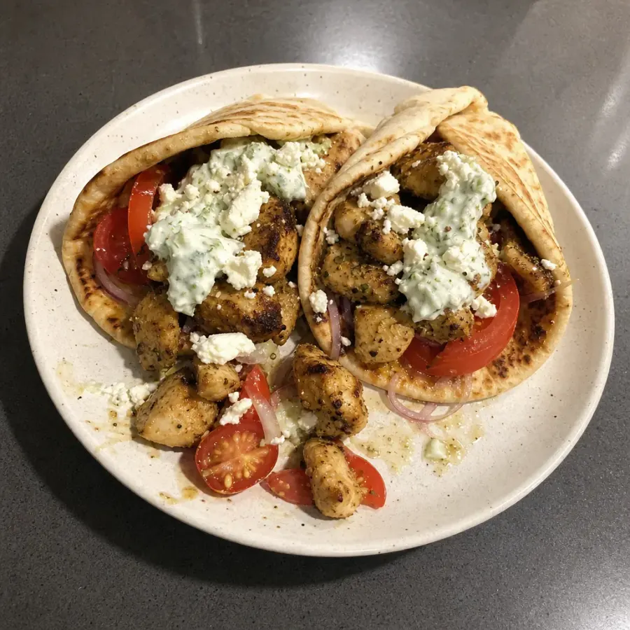 Poulet souvlaki maison, pitas et tzatziki express