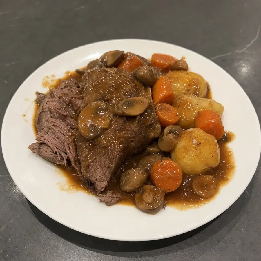Rôti de bas de palette braisé aux légumes et pommes de terre