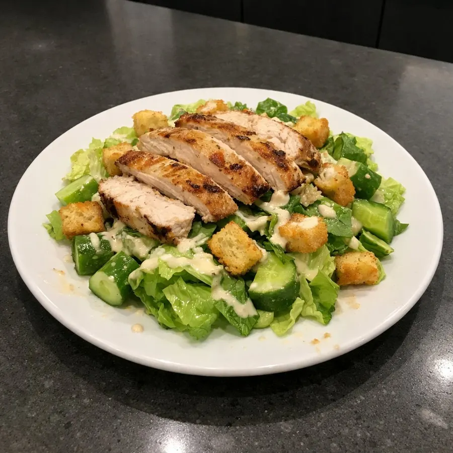 Salade César au poulet grillé, cœurs de romaine et mini concombres