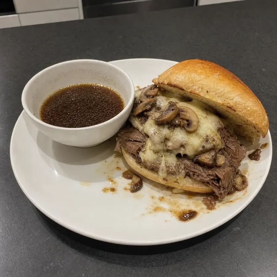 Sandwich chaud au bœuf de palette et mozzarella fondante, au jus