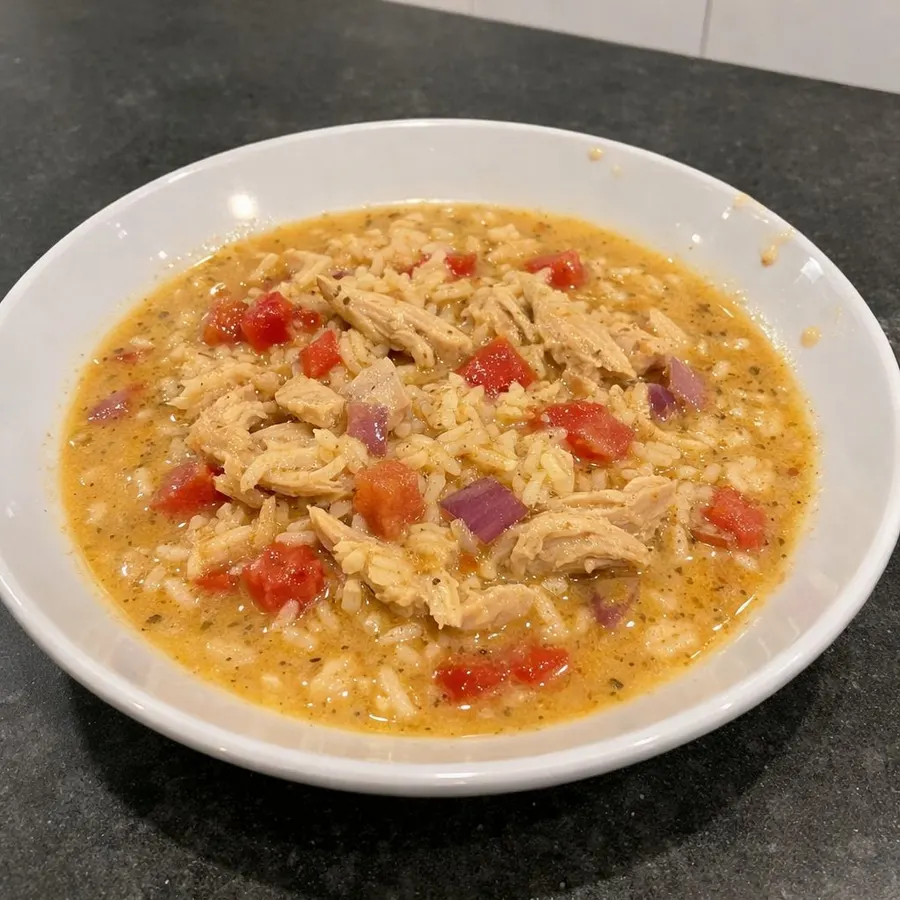 Soupe-repas crémeuse au poulet, riz basmati et épices indiennes