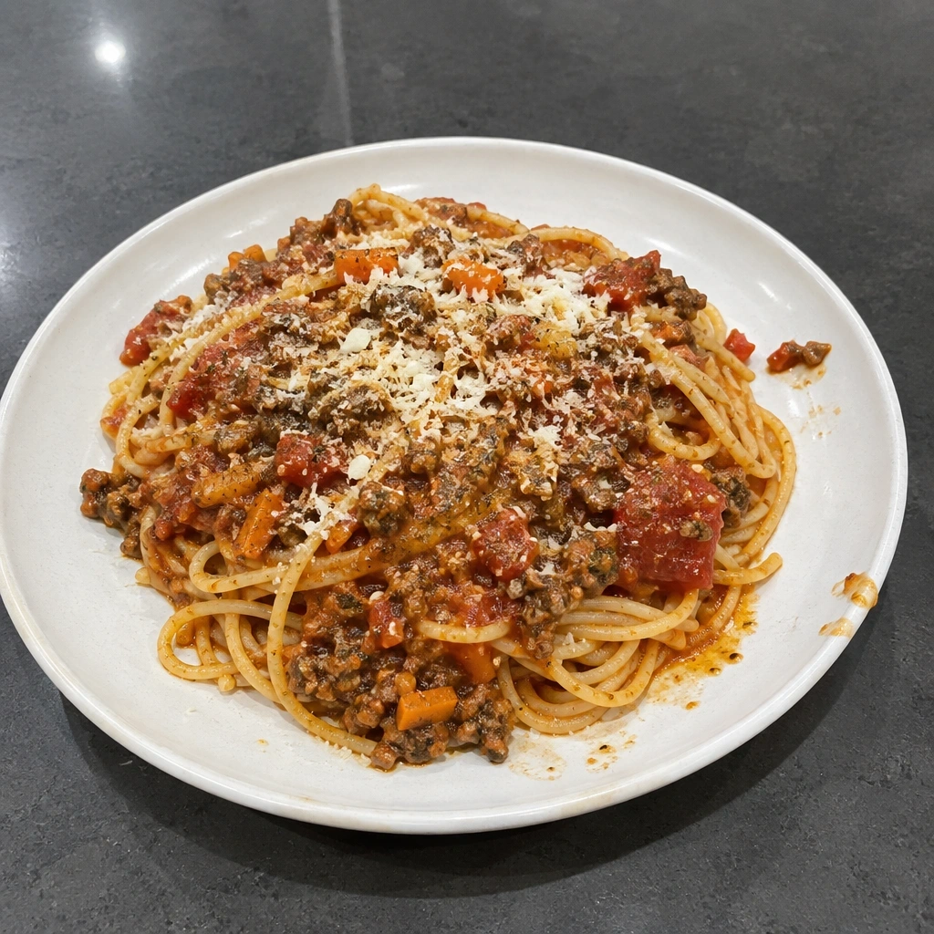 Spaghetti sauce à la viande maison et grana padano