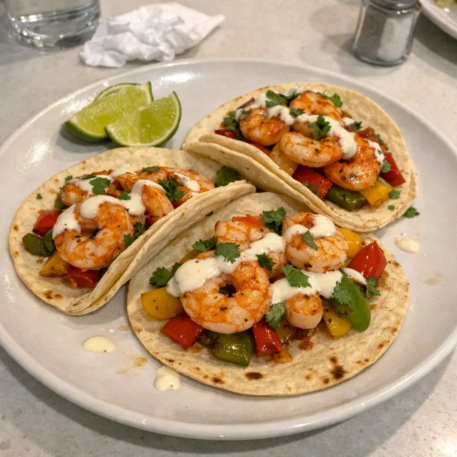 Tacos de crevettes à la lime et poivrons grillés