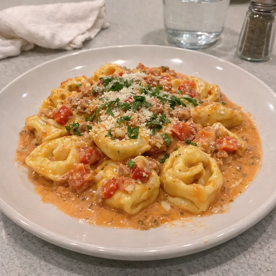 Tortellini à la saucisse italienne, sauce rosée crémeuse au parmesan
