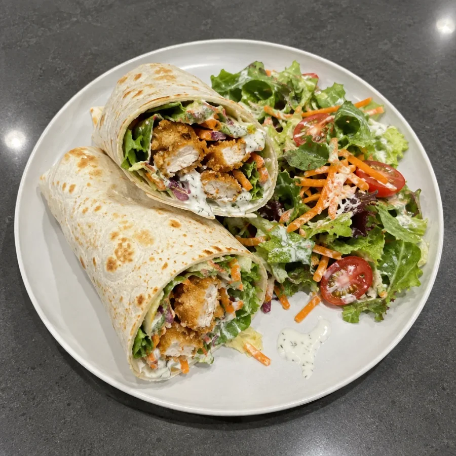 Wraps de poulet pané croustillant, sauce crémeuse à l'aneth